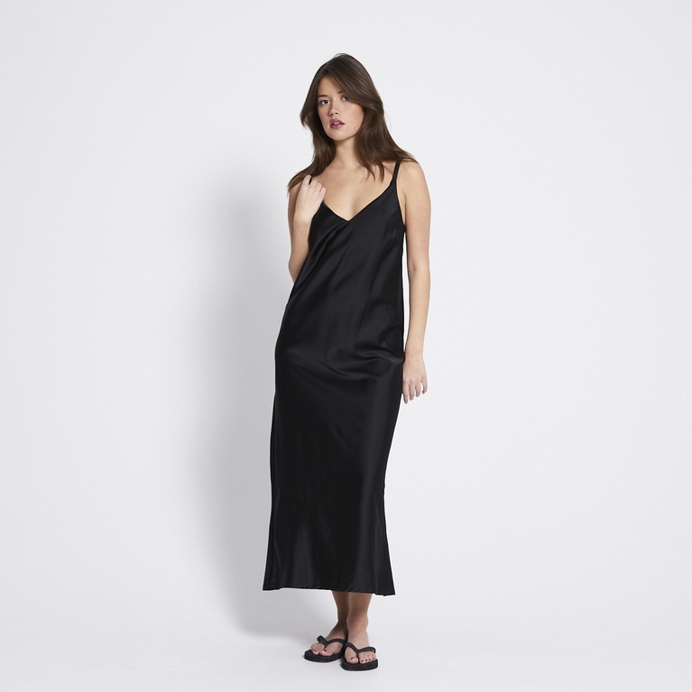 V-neck satin dress "Diane" Black